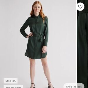 QUINCE!!! NWT Green Washable Silk Shirt Dress Never Worn.